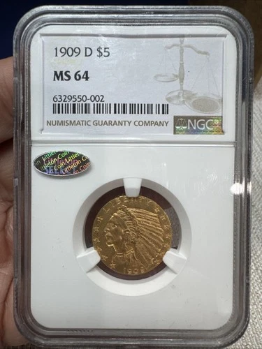 1909-D Indian Half Eagle $5 Coin MS64 NGC