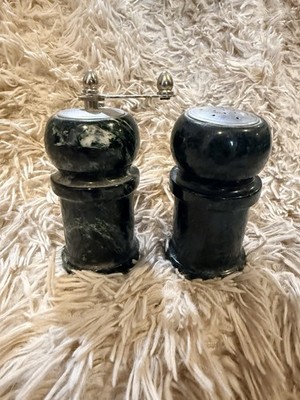 Vintage Black/grey Marble Granite Salt Shaker & Pepper Mill