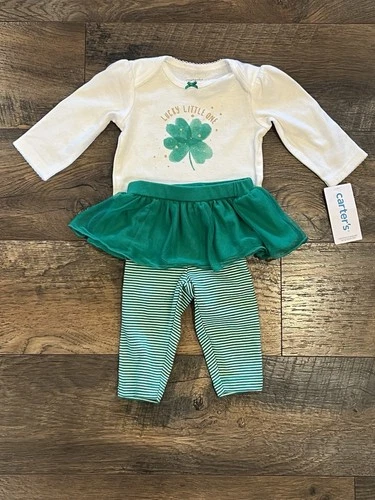 NWT Carters St Patrick’s Infant Girl Green 3 Months 2 PC SET “LUCKY LITTLE ONE”