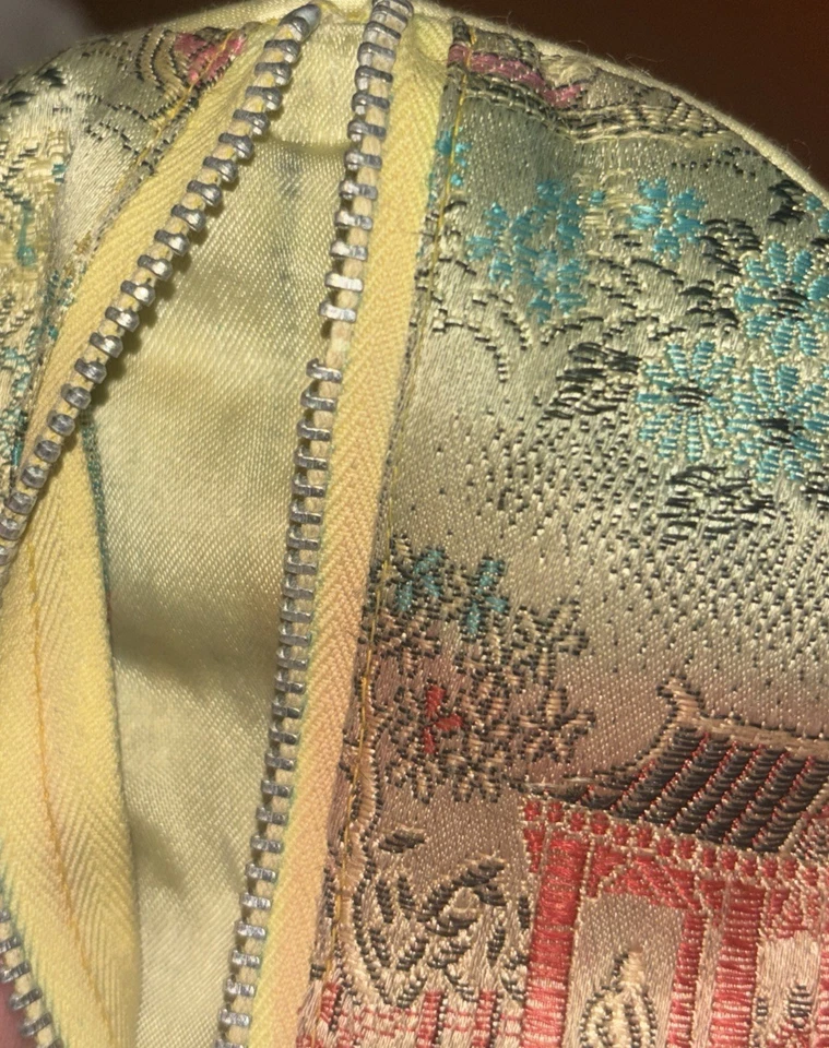 TWO Vintage Asian Satin Embroidered Jewelry Bag  Gold Satin - Image 3 of 4