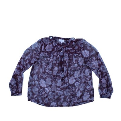 Lucky Brand Damen Bluse S lila geblümt 100% Polyester Langarm Basic