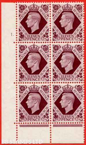 sg. 474a. Q27. 11d Pflaume. Ein montierter postfrischer 6er Kontrollblock. No Control cy B83505