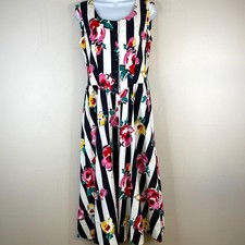 Vintage Garden Tea Party Midi Dress 10 Whimsical Alice Floral Stripe Bow Back