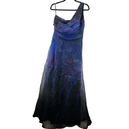 Rene Ruiz Collection Size 6 Organza One Shoulder Evening Gown Multicolor Blue - Picture 4 of 9