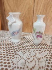 Small Ceramic Porcelain Flower Floral Butterfly Vases 4" Lot of 2 Vintage
