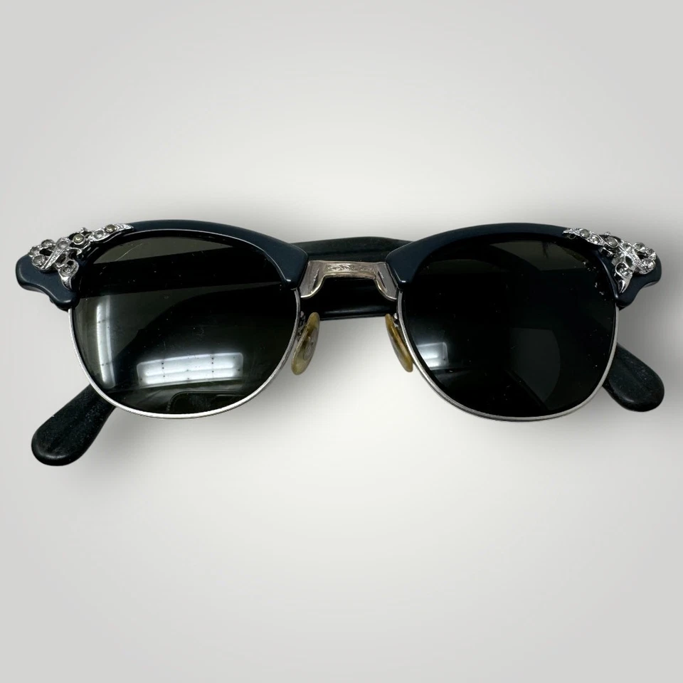 Gafas de sol Riso de colección años 40 negras ojo de gato gafas diamante 5,5 12k oro relleno Foto 2 de 4