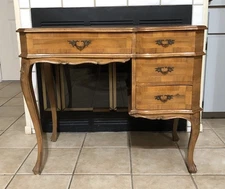 Antique Writing Table Desk w/ Solid Wood Drawers French Provincial Lux Furniture