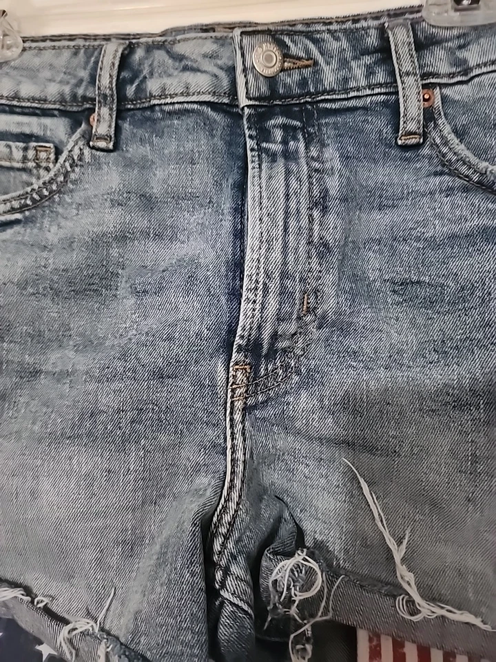 OLD NAVY O.G. PANTALONES CORTOS VAQUEROS DE TIRO ALTO CORTE EE. UU. Talla 12 Azul Leia Envejecido Foto 2 de 4