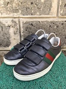 Gucci New Ace Grip Strap Low Cut Sneakers 548699 Black US Mens 6.5