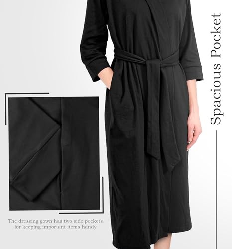 Women's Robe Long Knit Bathrobe 3/4 Sleeves Soft Kimono Lightweight Loungewear - Picture 5 of 7
