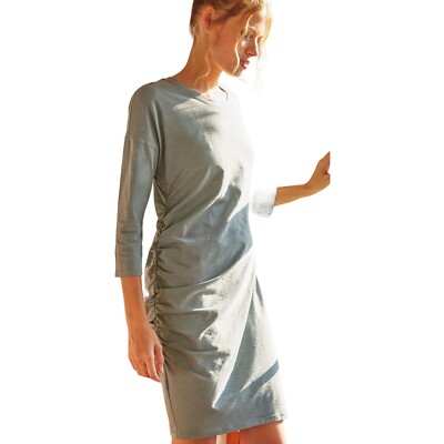 Anthropologie Sundry Moss Green Shirred Mini 3/4 Sleeve Dress Size Medium -  2 | eBay