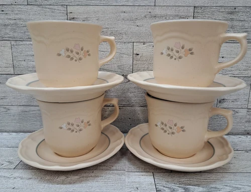 Pfaltzgraff REMEMBRANCE Set of 4 Coffee/Tea Cups W/saucers Flowers USA