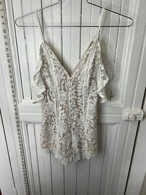 Tobi womens xs romper jumpsuit womens lace off shoulder short