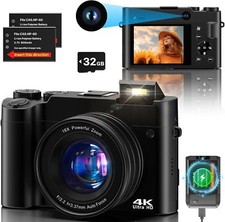 4K Digital Camera, 64MP Dual Cameras for Photography Autofocus Anti-Shake,...