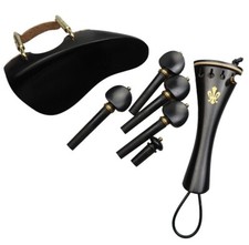 Ear-Shape Black Violin Full set Accessories with Hardware,4/4,Pegs,Chin rest