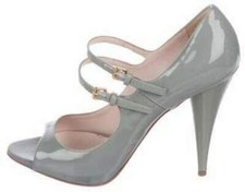 MIU MIU Grey Patent Leather Peep Toe Double Strap Pumps Size 39