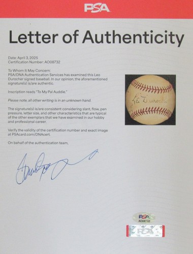 Leo Durocher HOF Signed 1945 ONL Baseball Brooklyn Dodgers PSA/DNA 196421 - Picture 7 of 7