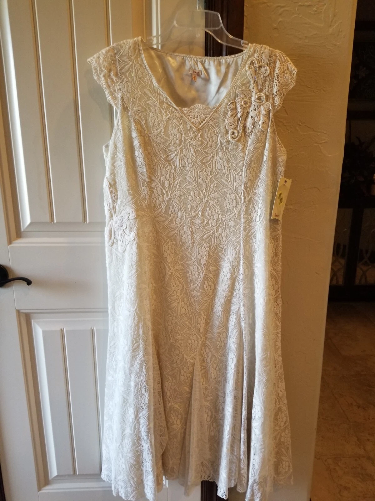 OFF WHITE Abito in pizzo bianco sporco midi marca REBA