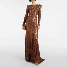 Sparkling Glitter Long Sleeves Mother of the Bride Gown Sequined Wedding Dress