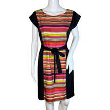 Banana Republic Dress Womens 6 Black Multi Striped Panel Dress Sheath Colorful