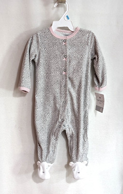 Carter's Baby Girl's Grey/Pink 1 Piece Fleece Snap Up Footed Pajamas - Size 6 M