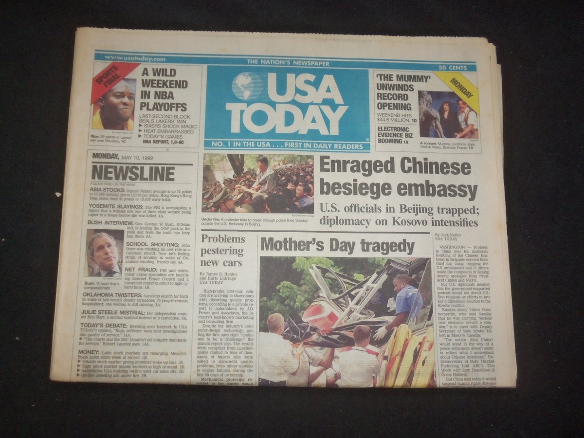 1999 MAY 10 USA TODAY NEWSPAPER - ENRAGED CHINESE BESIEGE EMBASSY - NP 8030  | eBay