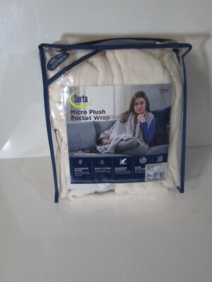 Serta Heated Micro Plush Pocket Wrap Cuddler Throw Super Soft  Electric Cream