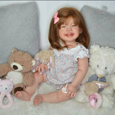 28'' Reborn Baby Doll Realistic Smiling Toddler Girl Rooted Hair Cloth Body Toys