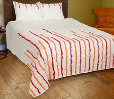 Rizzy Home 2 Pc Twin Quilt Bedding Set Red Orange White 70X86 in. Free Shipping