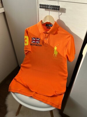 Polo Ralph Lauren Big Pony Great Britain Shirt Men's Size S Orange Custom Fit