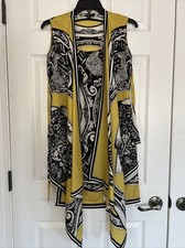 Vintage DKNY Yellow  Black Printed Sleeveless Slip On Shift Tunic Dress Size 2