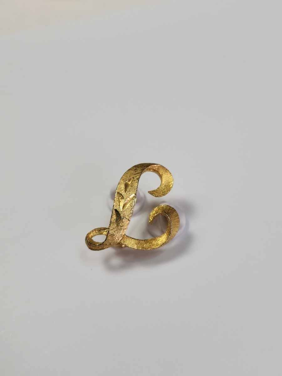 Mamselle Initial L Brooch Lapel Pin Gold Color Textured Mamselle Initial L Brooch Lapel Pin Gold Color Textured
