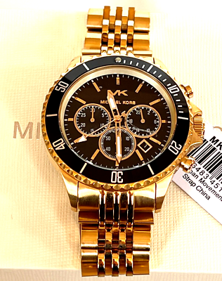 マイケル Michael Kors Mens Bayville Chronograph Stainless Steel Watch Gold