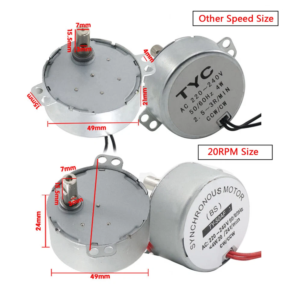 HQ 2,5/5/10/20/30U/min Micro Synchronmotor CW/CCW Getriebemotor AC 220V 4W 49KTYZ - Bild 3 von 4