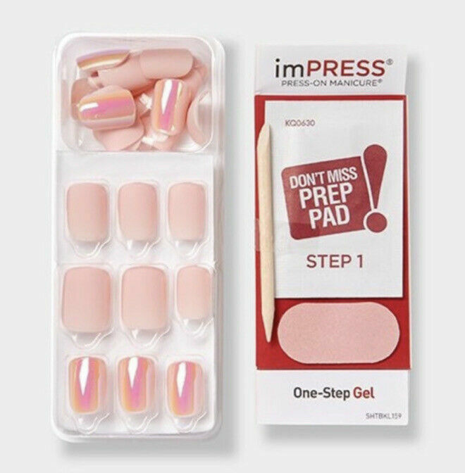 KISS IMPRESS PRESS ON NAILS ONE STEP MANICURE SO, SO STELLAR MATTE PINK ACCENTS