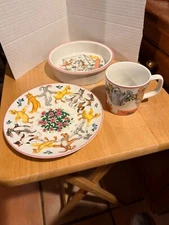 Tiffany Playground 3-Piece China Set Bowl Cup & Plate for Baby Toddler or Child