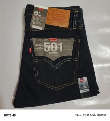 Levis 501 Mens Jeans Regular Straight Fit Denim Dark Blue Rinse Washable.