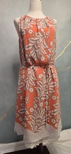 Loft Coral and Cream Floral Sleeveless Slip Sheath Dress Lace Peekaboo Slip 6 S