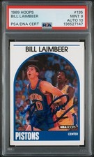 BILL LAIMBEER SIGNED DETROIT PISTONS 1989 HOOPS #135 PSA MINT 9 AUTO 10