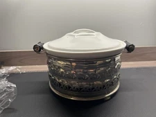 Vintage Fraunfelter China Co Ohio Lidded Casserole Dish With Metal Frame