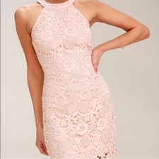 Lulus Love Poem Blush Pink Lace Mini Dress Large