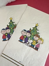 2 Individual Paper Decoupage Beverage Size Napkins Christmas Tree Snoopy