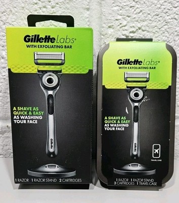 Gillette Labs Home Shaving Starter Kit & Travel Set Lot 2 Razors & 5 Cartridges