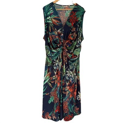Soft Surroundings 3X Tropical Floral Twist Front Maxi Dress Sleeveless Knit Plus