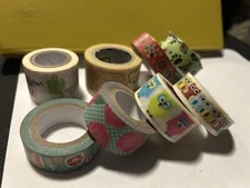 Lot of 8 WASHI TAPE - All NEW or Barely Used! Owls Llama Cats Flowers & More!
