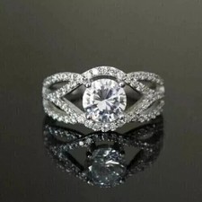 2Ct Round Cut Lab Created Diamond Engagement Wedding Ring 14K White Gold Plated