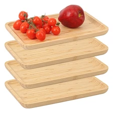 4 Pack 12 x 8 x 0.8 Inch Bamboo Serving Tray with Handles, Rectangular Wooden...