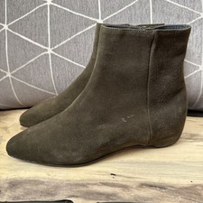ITALEAU Italy Ankle Boots Booties Sz 37 Olive Suede Hidden Flat Heel Side Zip