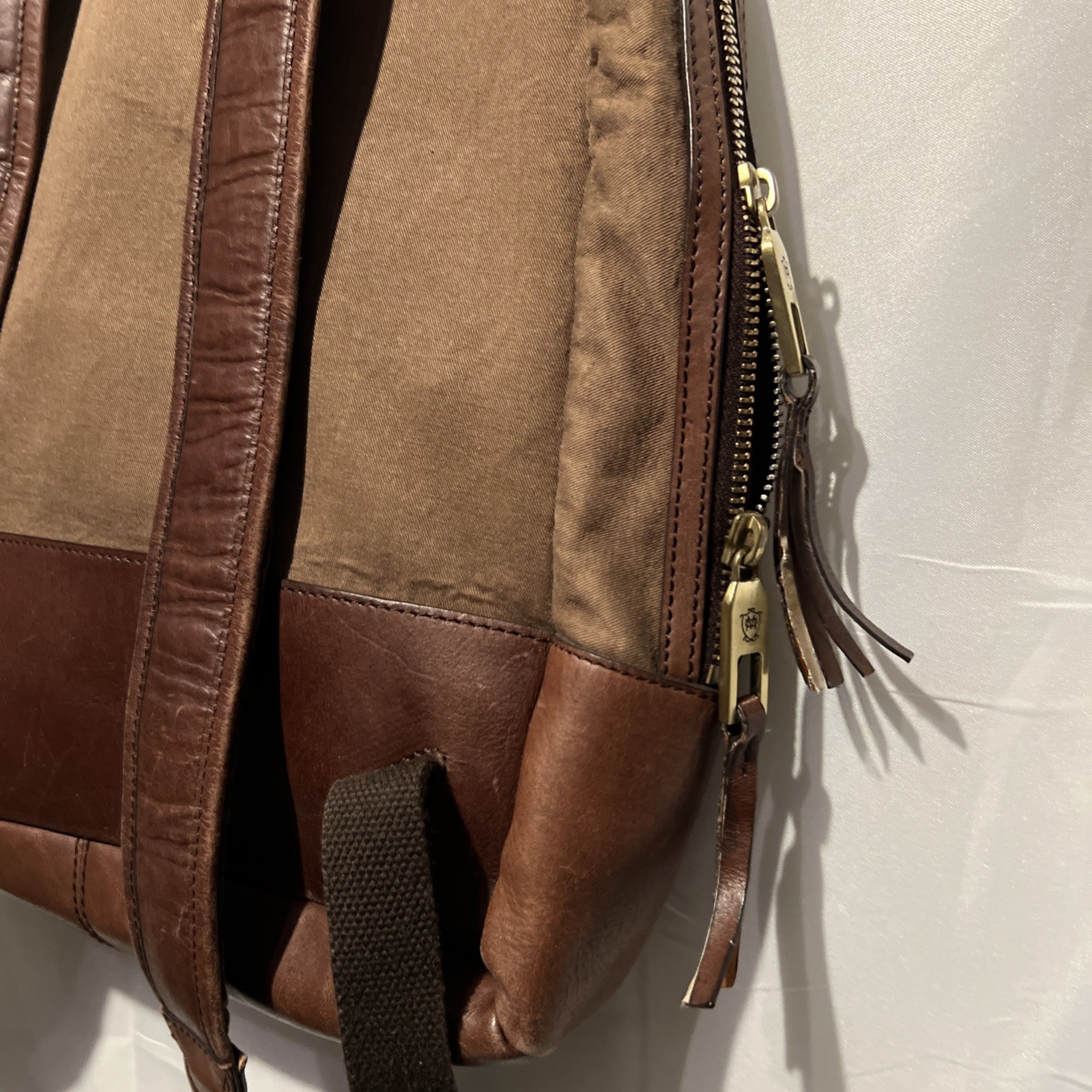 MASSIMO DUTTI Backpack Model 2137 Brown Canvas Le… - image 6