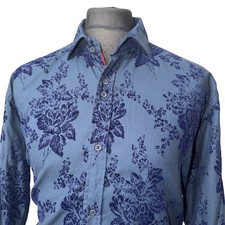 GUIDE LONDON Shirt Mens 2XL (46") Long Sleeve Blue Flock Floral Design